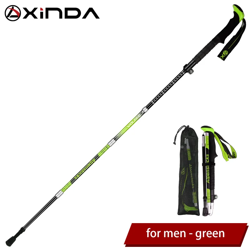 Long-Green-1pcs XINDA складные треккинговые палки из углеродного волокна, Ультралегкая трость для ходьбы с быстрым замком, походная Беговая палка для скандинавских прогулок - Цвет: Long-Green-1pcs