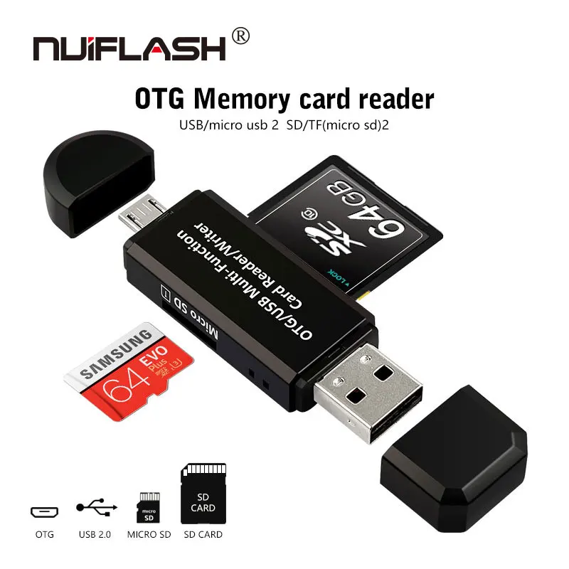 Nuiflash карты памяти устройство для чтения Micro USB OTG к USB 2,0 адаптер SD кард-ридер для Android телефона планшета ПК