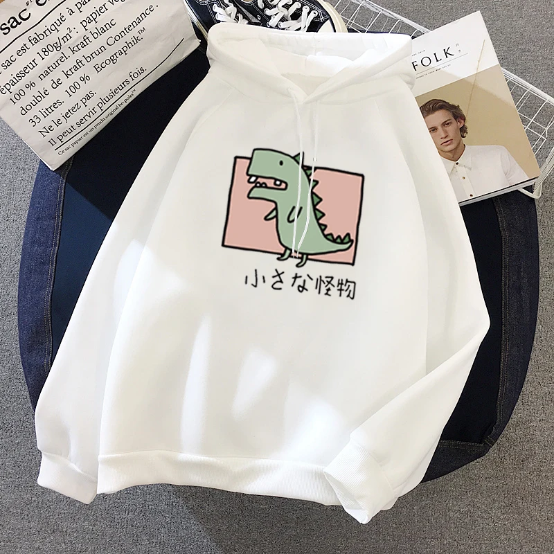 Толстовки женские Ulzzang мультфильм полосатый рукав зимние теплые мягкие Kawaii печатных женщин s с капюшоном корейский стиль кофты Harajuku - Цвет: 6827 white