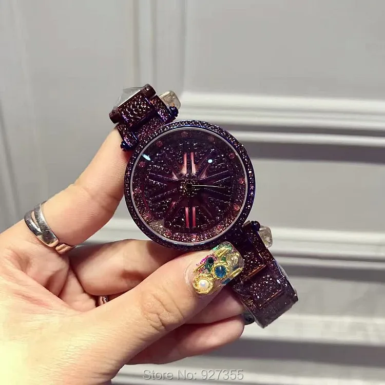 Женские наручные часы роскошные фиолетовые из нержавеющей стали с блестящим