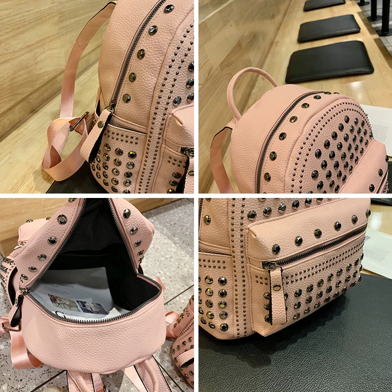 JIEROTYX New Arrival Preppy Leisure Backpack Womens Casual Daypacks Women Soild Zipper Rivet Shoulder Bags Soild Hot Sale