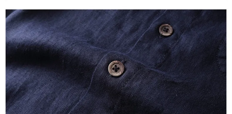 Мужская Повседневная рубашка из 100% льна голубая с длинными рукавами большие