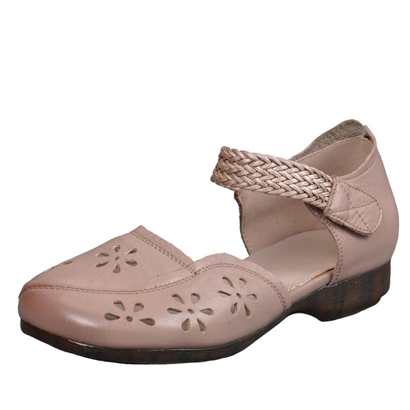 Женские кожаные сандалии на низком каблуке коллекция 2019 года Летняя обувь