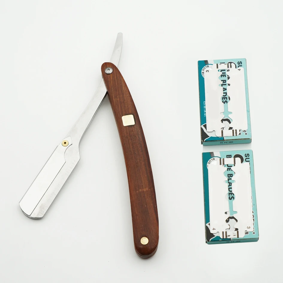 razor and blade Новая ручная бритва, Мужская бритва для бритья, профессиональная Бритва для стрижки волос, Сменное лезвие с деревянной ручкой - Цвет: razor and blade