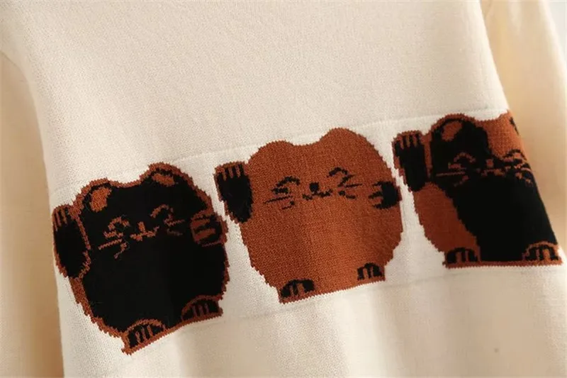 Женский свитер 2018 Kawaii Lucky Cat жаккардовый женский кардиган с длинным рукавом и