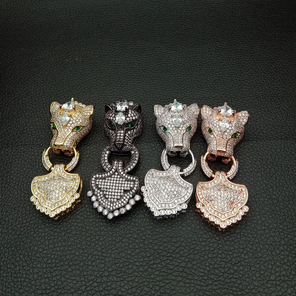Кубический циркон Micro pave leopard head застежка 22x64 мм золотое покрытие