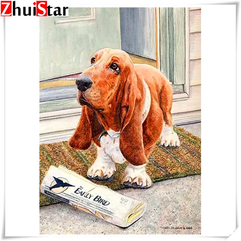5d алмазная живопись полноразмерная/круглая Алмазная вышивка газета собака