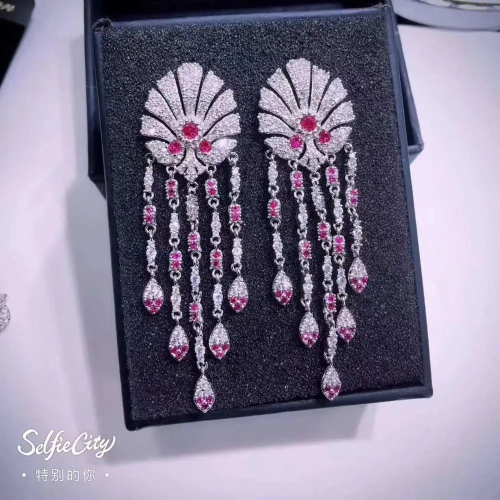 Модные прозрачные длинные висячие серьги Marquise CZ, роскошные красивые свадебные серьги невесты для женщин, рождественские подарки E-176 - Окраска металла: red