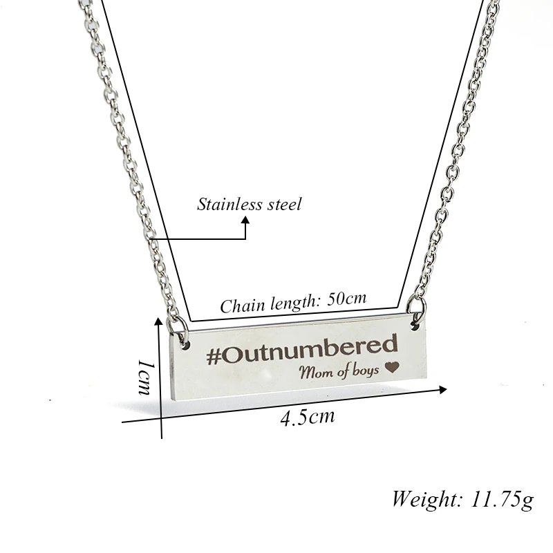 Laser Words Engrave Stainless Steel Collar Pendant Bar Necklace Christmas Present Gift for Mom Mama Wife Jewelry Accessories