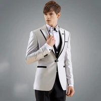 sliver men suits for wedding 2019 groom tuxedos black lapel one button slim fit terno masculino man blazer 3piece costume homme