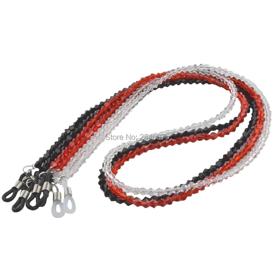 

Retail High Quality Handmade glass Beaded Eyeglass Anti-slip Chains head cord Red Black Transparent