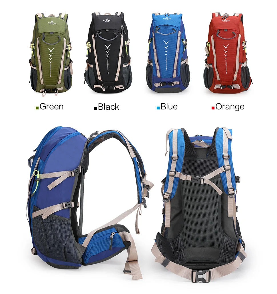 Aoking 40L большой дорожный рюкзак с отражателем и дождевиком, комфортный походный рюкзак для человека, рюкзак с регулируемой пряжкой