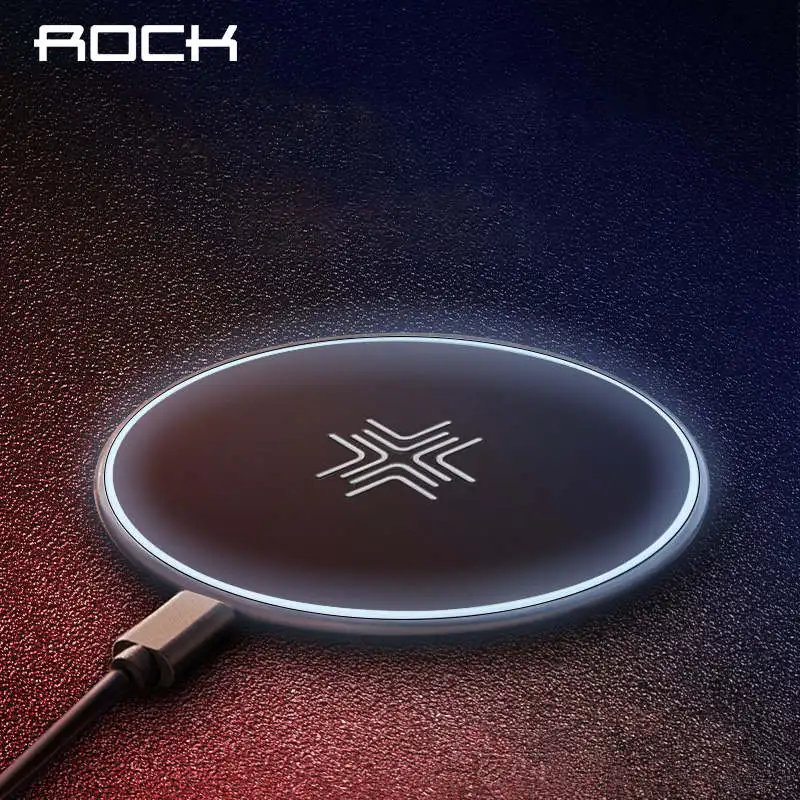 QI Беспроводное зарядное устройство, ROCK Dual Coil зарядная подставка 10 Вт для iPhone X 8 samsung Note 8 S8 Plus S7 S6 Edge держатель док-станции - Тип штекера: Led Breath Light Pad