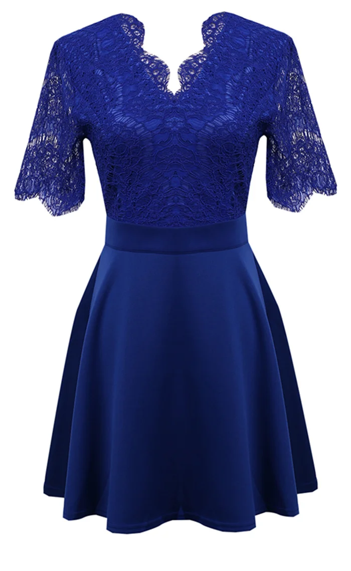 Женское кружевное мини платье с коротким рукавом и открытой спиной на молнии