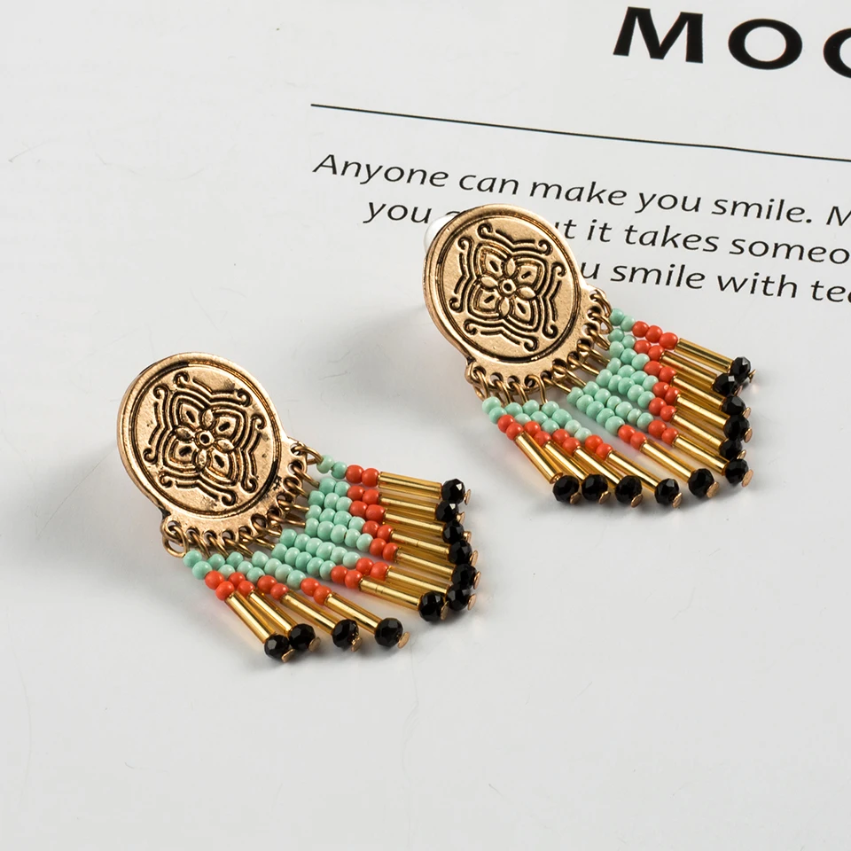 5 цветов boho gloden Серьги кисточки из сплава для женщин Bohomian этнические акриловые