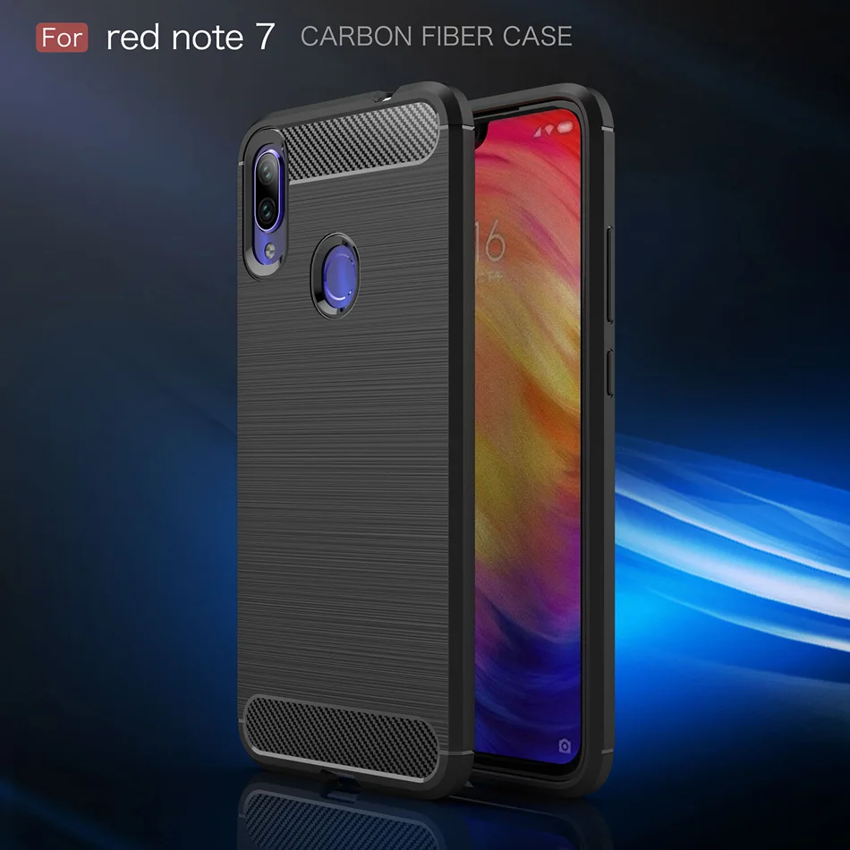 Soft case for Xiaomi Redmi Note 7 Carbon Fiber Texture soft TPU Silicone bumper ON back cover Pro | Мобильные телефоны и