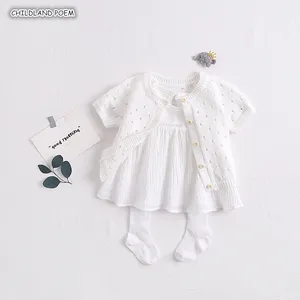 Одежда для новорожденных для маленьких девочек летняя одежда вязаные свитера для девочек, с круглым вырезом для новорожденных девочек комплект одежды для младенцев детский набор одежды