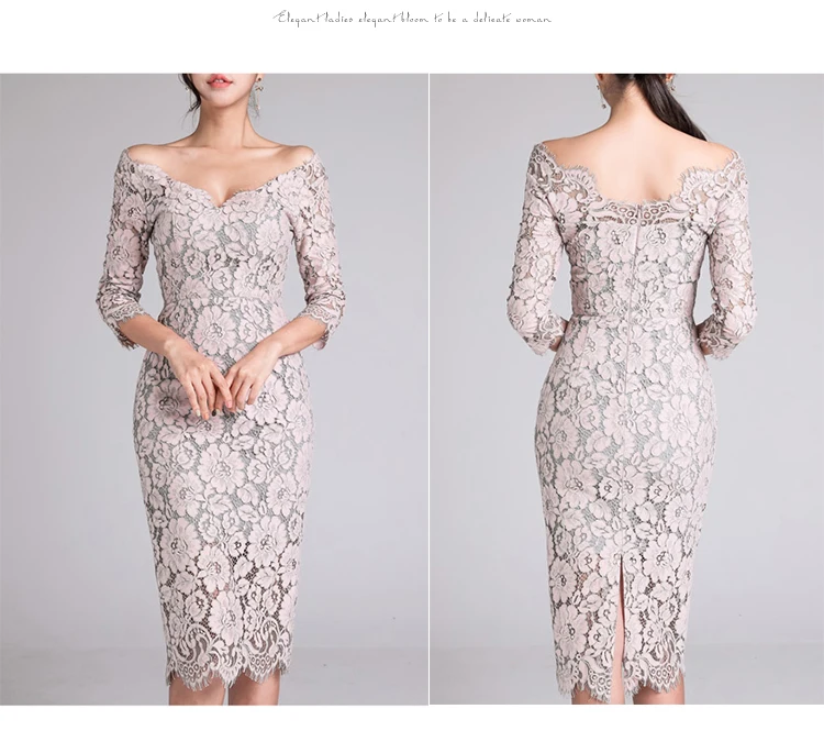 Новое поступление Элегантный кружево Карандаш Bodycon платье для женщин пикантные Платья для особых случаев тонкий открытыми плечами