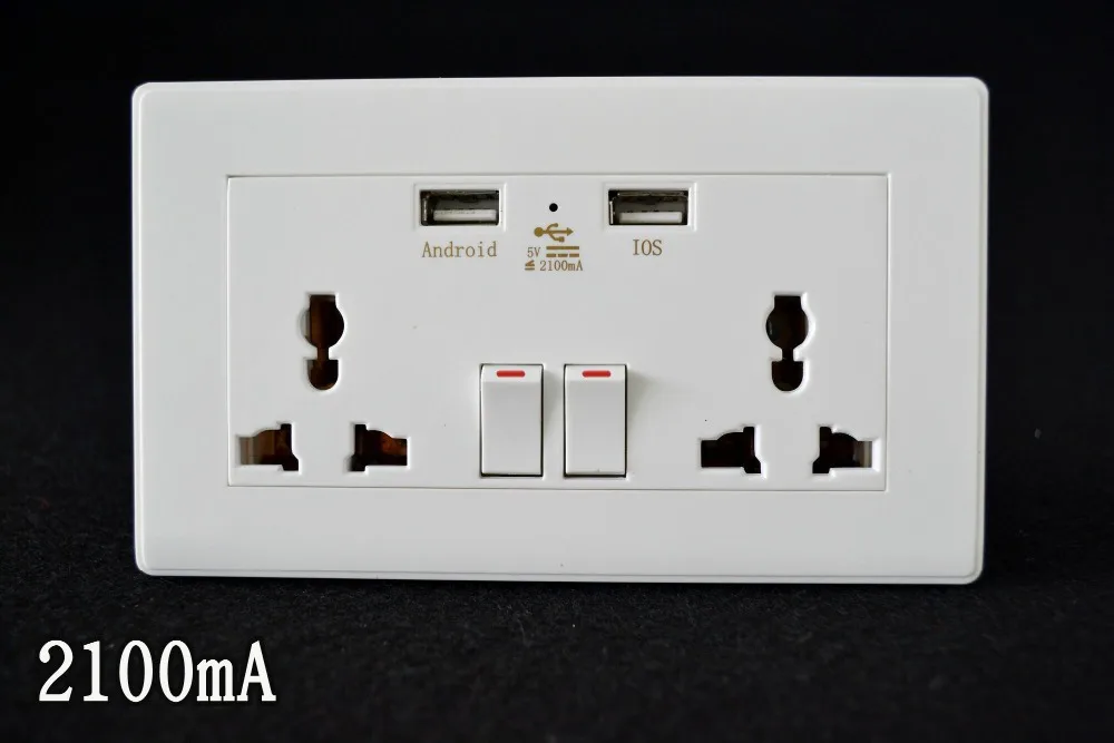 Настенное зарядное устройство с 2 USB портами ма|socket plug|outlet plateuniversal wall socket |