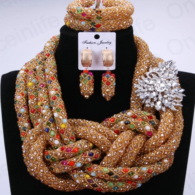 Великолепное Золотое колье в африканском стиле комплект с ожерельем для