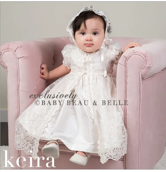 

Elegant Girls Dresses Baby Short Sleeves Lace Toddler Christening Ball Gown For Birthday Party Baptism with Hat Newborn Clothes