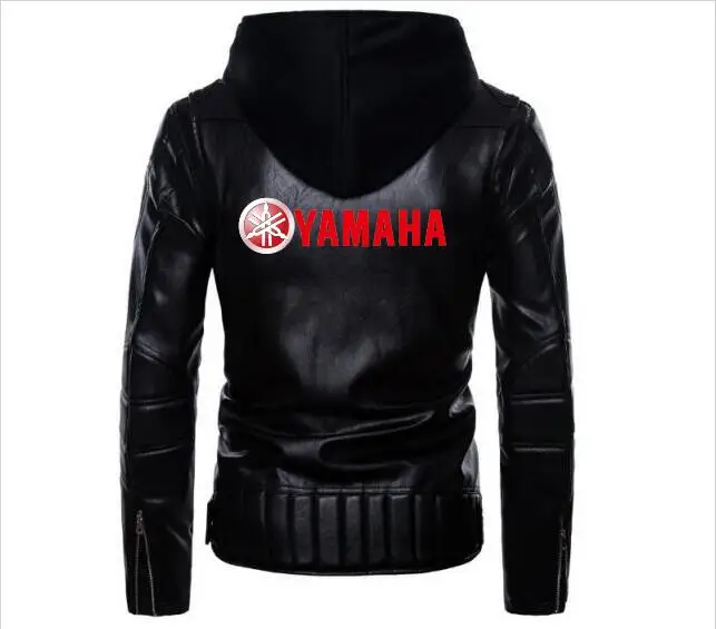 Модная Новая черная кожаная куртка с капюшоном yamaha мужская Тонкая мотоциклетная