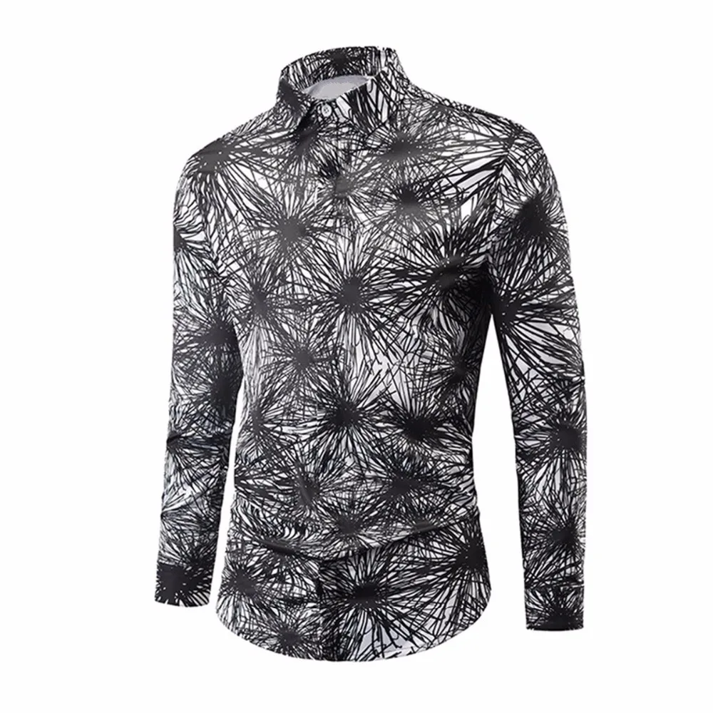 2018 Новые мужские туфли стильные рубашки морские ежи 3D принтом Slim Fit с длинным