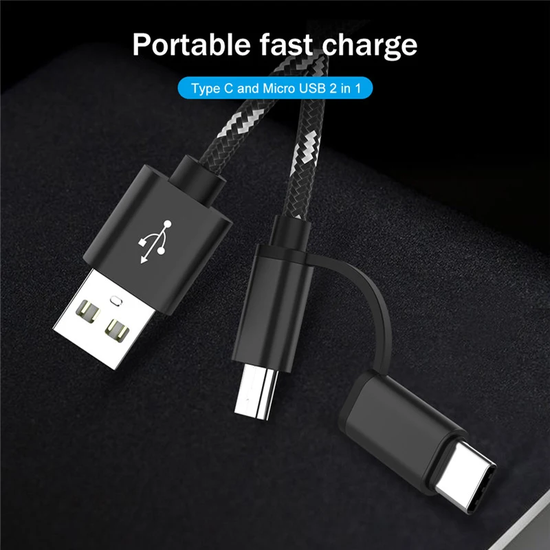 2 в 1 плетеный кабель Micro USB для Samsung Galaxy 2A быстрой зарядки Type-C зарядное устройство