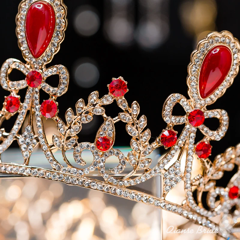 Baroque Bridal red Crystal Rhinestone Tiara and Crown Women Hair Jewelry earring Wedding Accessories yidan | Украшения и