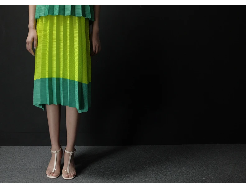 Miyake fold модные футболки с круглым вырезом+ цветные юбки из двух предметов
