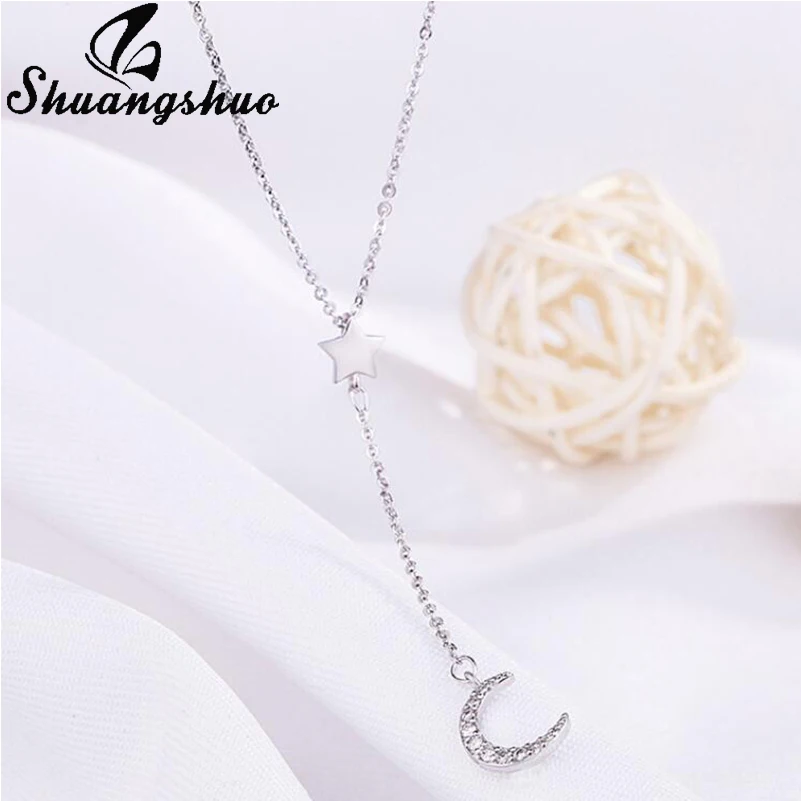 

Shuangshuo 2018 New Fashion Trendy Crystal Star And Moon Necklaces & Pendants Jewelry Moon Star Choker Necklace Choker for Women