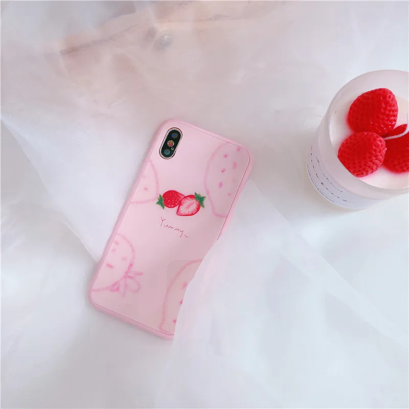 Каваи японский клубника письмо чехол для телефона для iPhone 6 6 Puls 6S 7 8 Puls X XS чехол s Закаленное стекло Мягкий силиконовый чехол