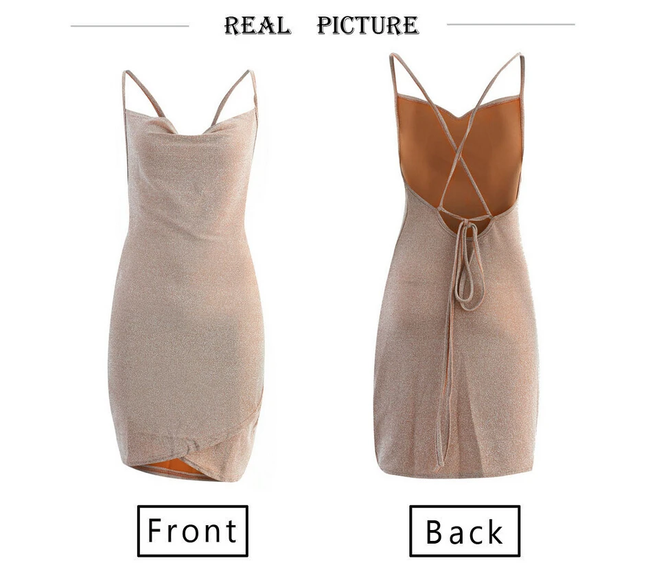 Сексуальное женское платье без рукавов с открытой спиной облегающее блестками