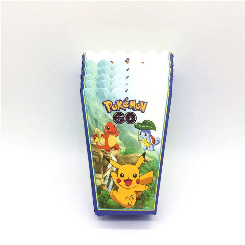Popcorn Box-6pcs Для 10 человек для маленьких мальчиков и взрослых, принадлежности для дня рождения, вечерние наборы для украшения с Пикачу, Покемон го, Бумажная гирлянда, чашки, ребенок, Душ - Color: Popcorn Box-6pcs