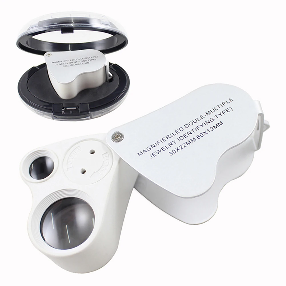 30x 60x Dual Lens Magnifier loupe with 2 High quality LED light Jewelers Eye Loupe Illuminated Metal Body Glass Magnifie | Инструменты