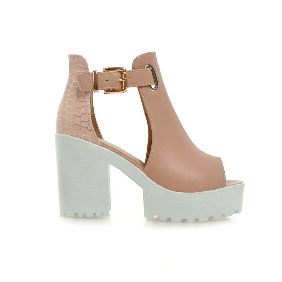 QUTAA/женские летние туфли на высоком квадратном каблуке из искусственной кожи с