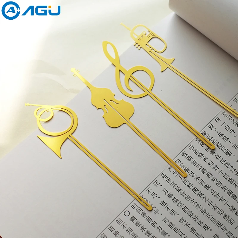 

AAGU 1PC New Kawaii Cute Gold Musical Instruments Metal Book Markers Bookmark For Books Paper Clips Office Supplies Stationery