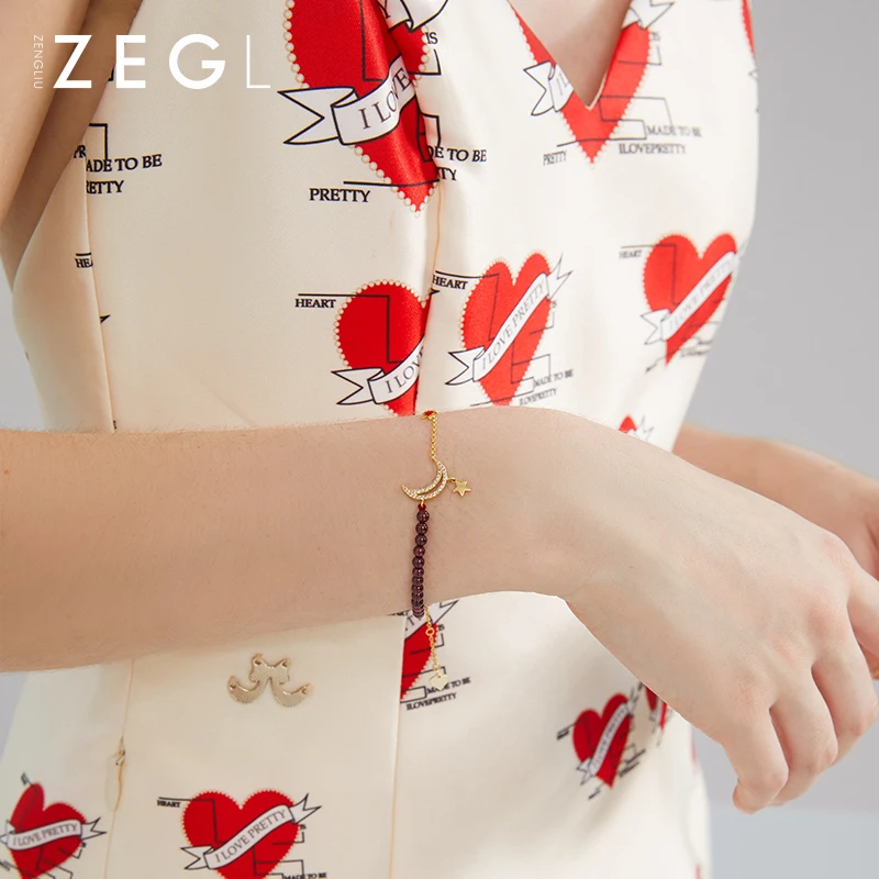 Женский браслет ZEGL star and moon с красным гранатом Корейская версия простого