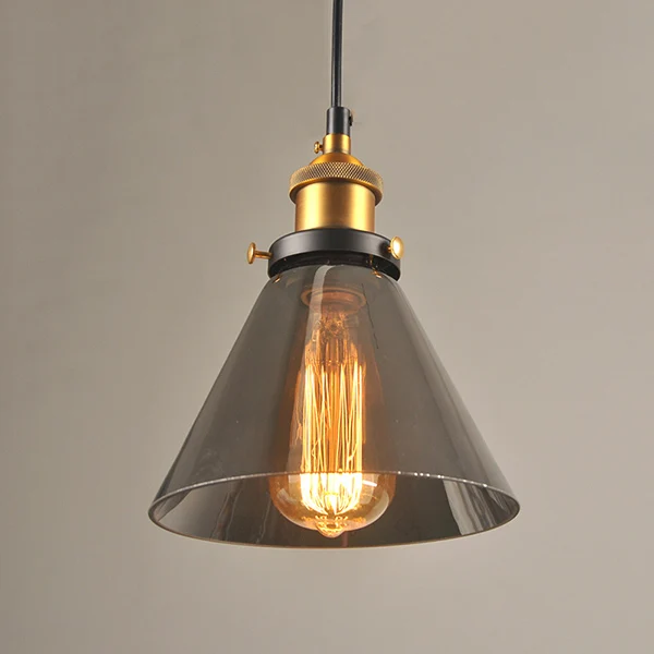 B-Smoke Grey Antique brass brushed smoke gray industrial glass pendant lights Edison retro light fixture ceiling lamp dining light - Цвет корпуса: B-Smoke Grey