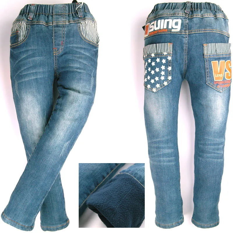 

Winter Denim Trousers,Kids Boy Slim fleece velvet Meggings letters star printed Warm children Sport Joggers Skinny Pants MH0314
