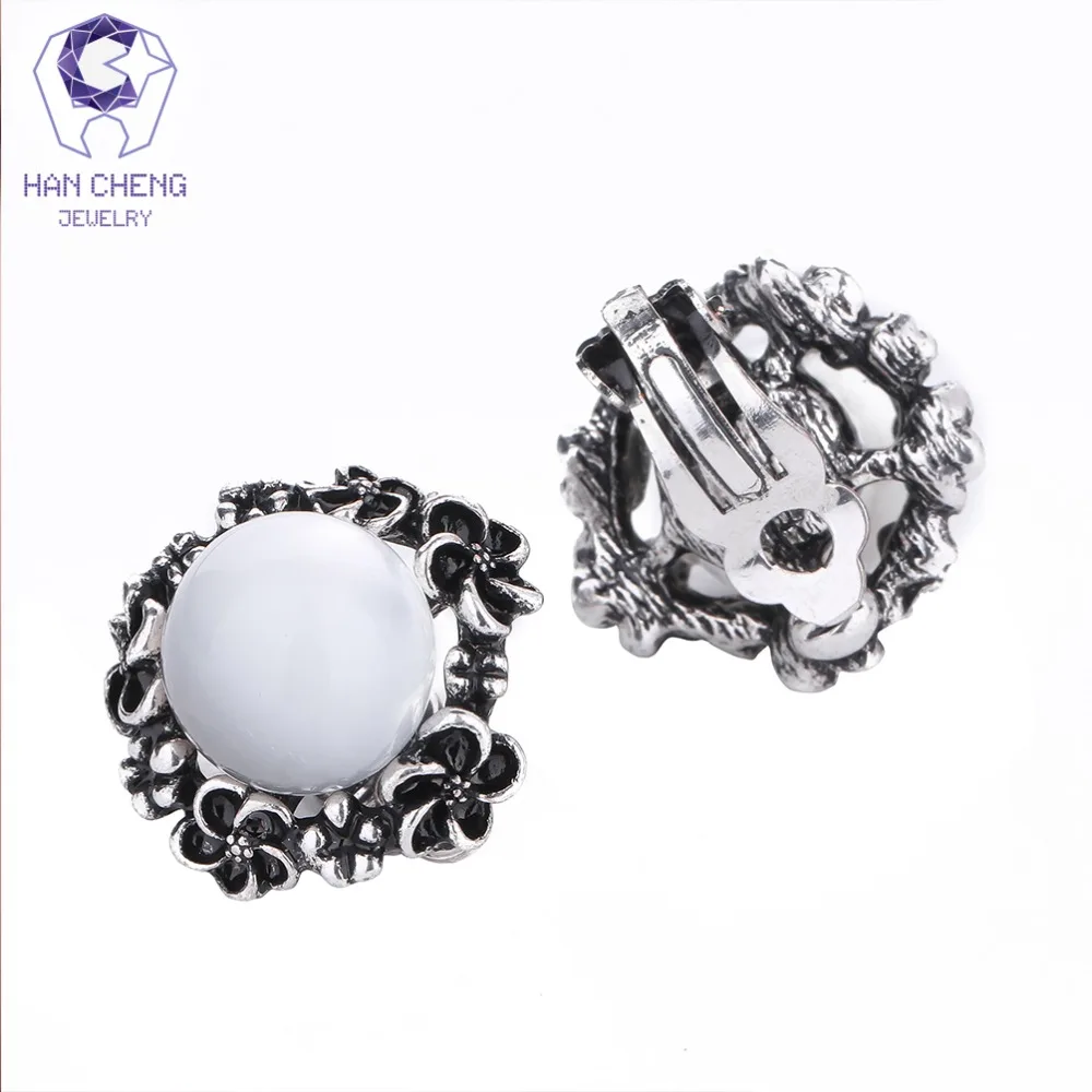 Женские винтажные серьги клипсы HanCheng модный круглый металлический цветок с