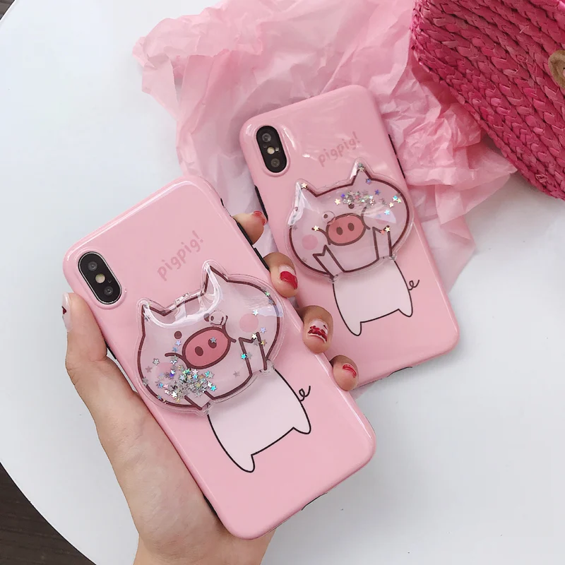 Funny Cartoon Pig Flow Quicksand Phone Case For iphone X XS Max XR 7 6s 6 8 plus Cover Soft Silicone Cases Capa |