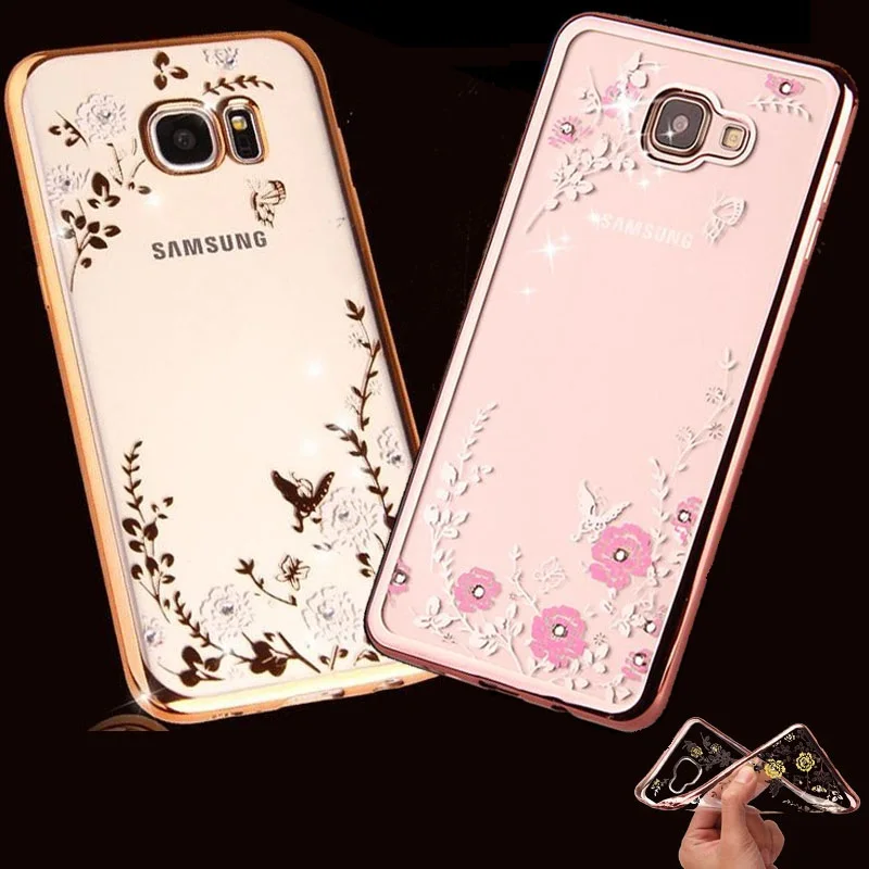 Diamond Flower Cover Butterfly Brilliant Bling Protector Soft Case for Samsung Galaxy S9 S8 A6 Plus S6 S7 Edge A5 A7 A8 A9 2018 |