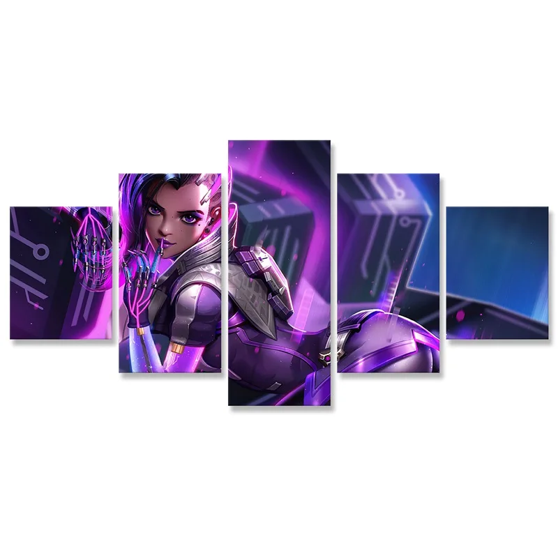 Overwatchs Shadow Sombra настенное искусство 5 панелей Печать на холсте настенный постер