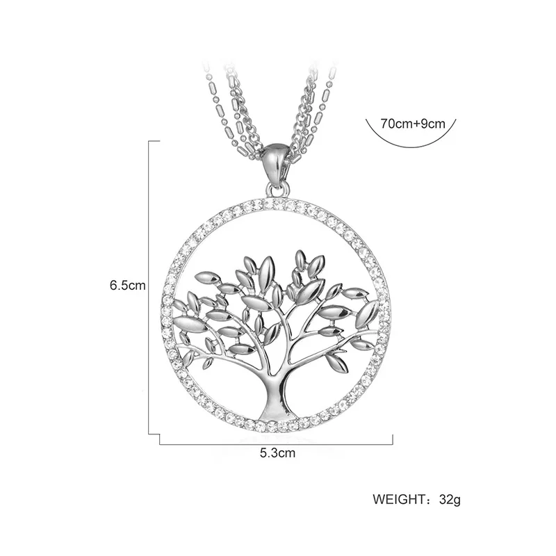 HONGYE Tree Of Life fashion 3 Long Necklaces For Women Vintage Crystal Multilayer Pendant Necklace Jewelry Gift | Украшения и