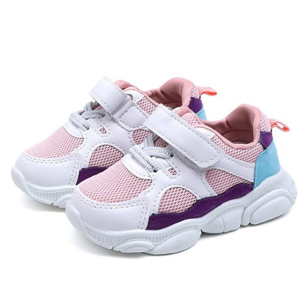 Kids Shoes Boys Girls Sneakers Fashion Colorful Patchwork Design Casual Shoes Hook Loop New Fashion Children Brand Shoes Hot D30 - Цвет: Розовый