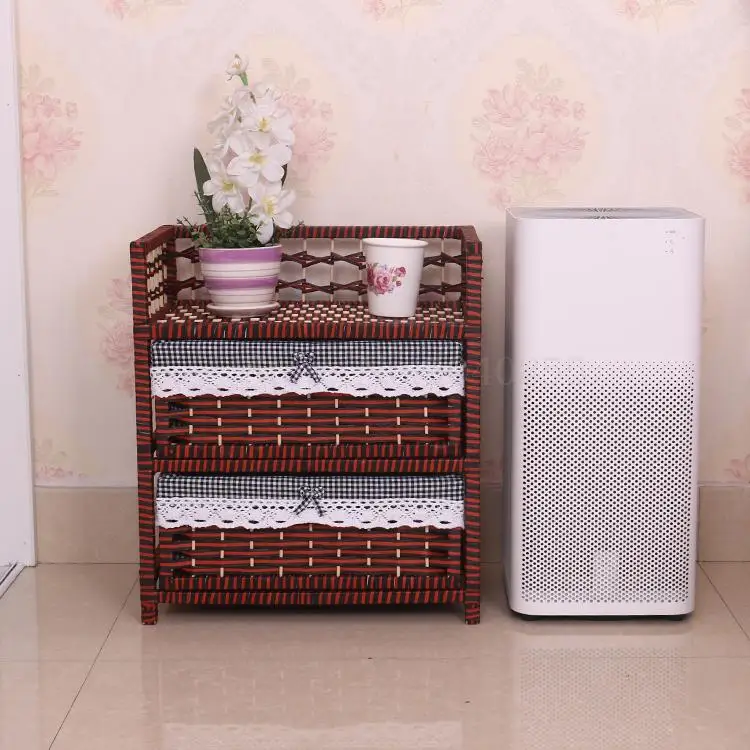 Two-layer white rattan storage cabinet drawer-style pastoral modern minimalist wooden bedroom bedside table