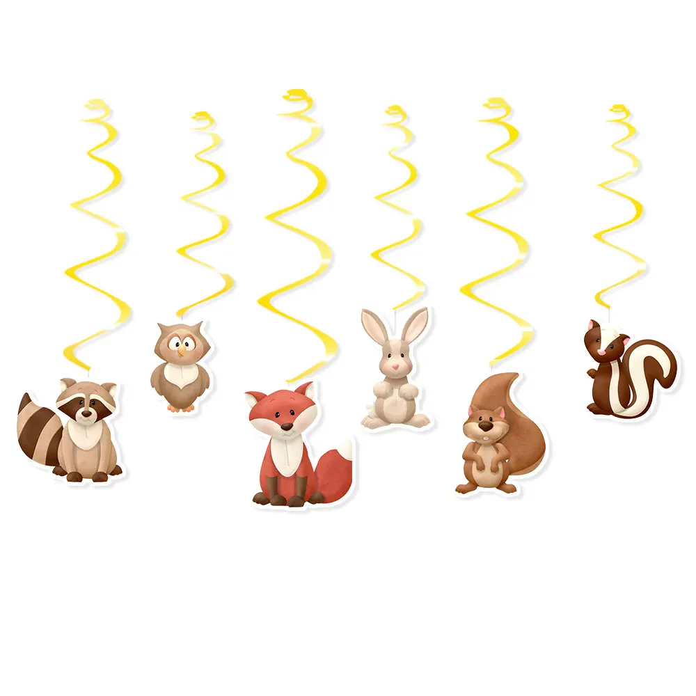 Safari Animal Jungle Ceiling Hanging Swirl Decorations Boy Baby Shower Cutout Festive Party Supplies DIY Decorations Event Party - Цвет: Woodland