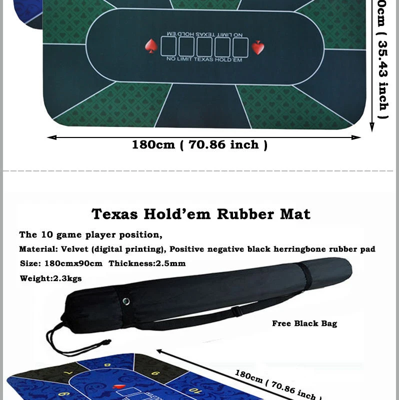 1 шт. Texas Hold'em резиновый коврик для игры в покер, настольный топ с цифровой печатью, замшевая раскладка казино с сумкой для переноски, размер: 90x180 см