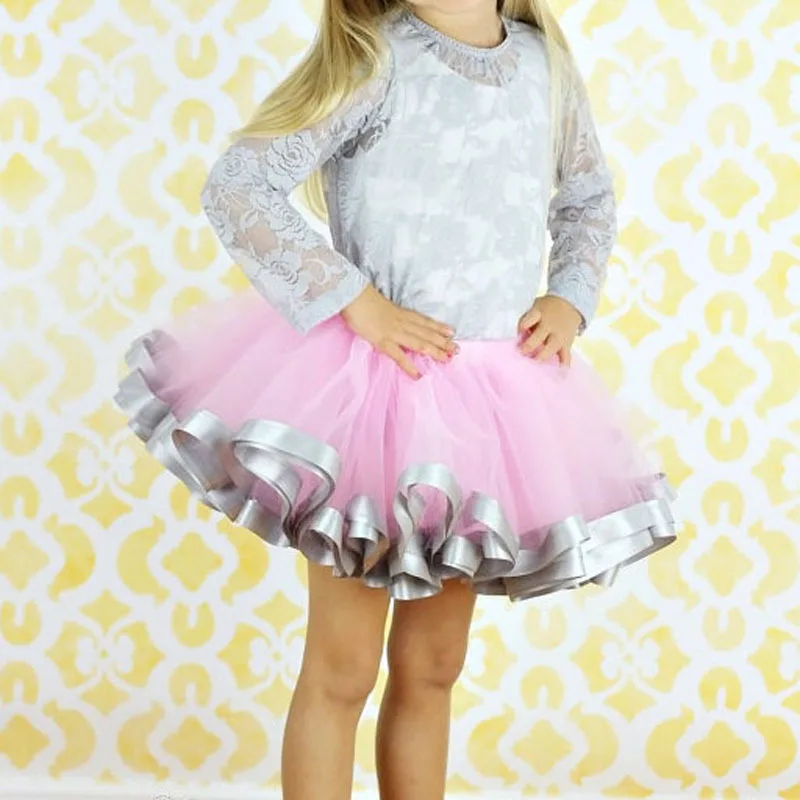 Лидер продаж фатиновая юбка для девочек пачка с отделкой лентой розовая танцев и